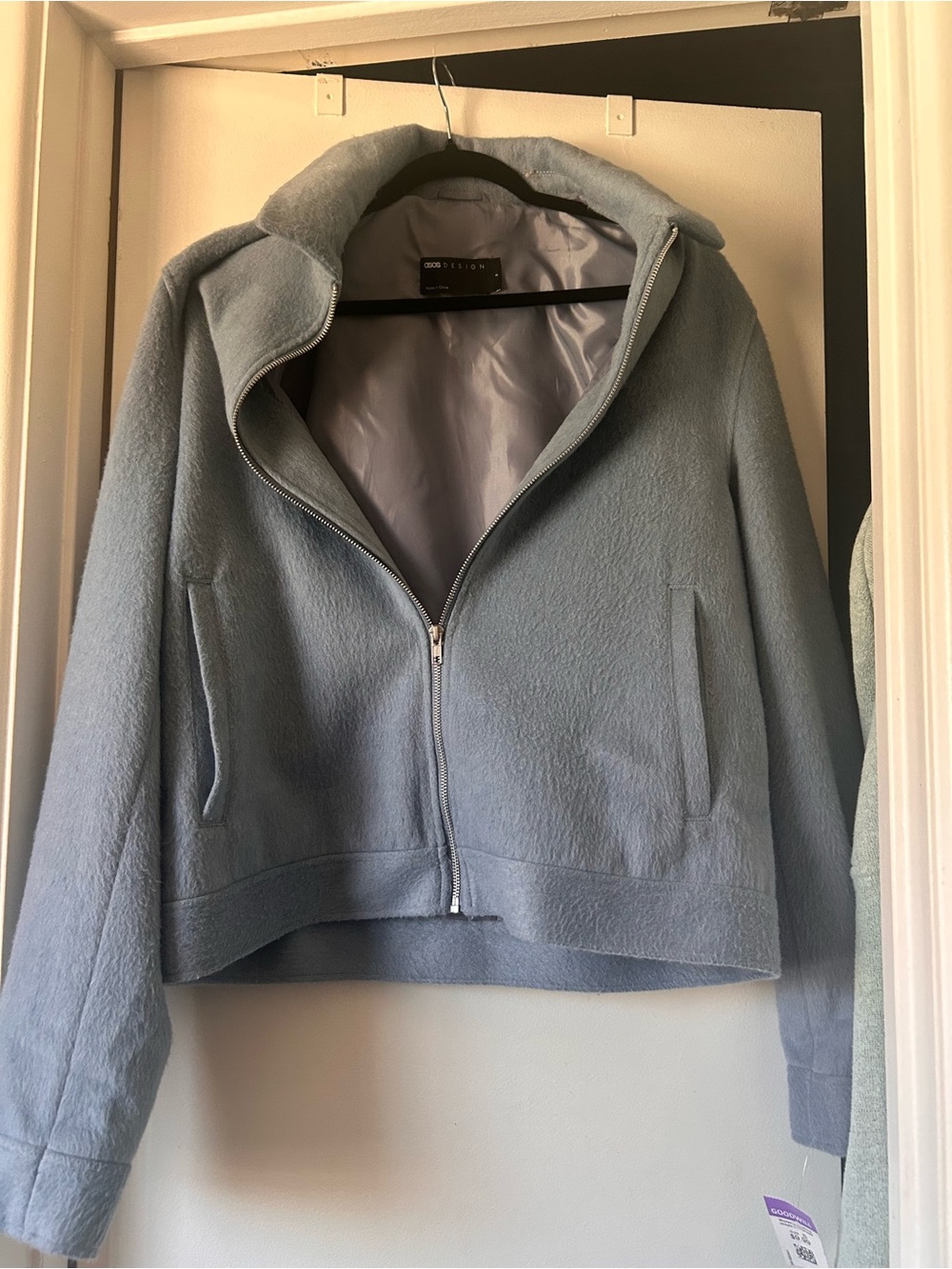 ASOS Pale Blue Wool-Blend Bomber Jacket